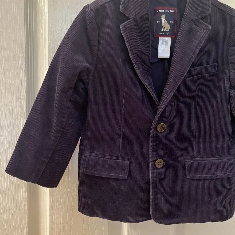 Janie and Jack School Bound Navy Blue Corduroy Blazer Elbow Patches Boys Size 3